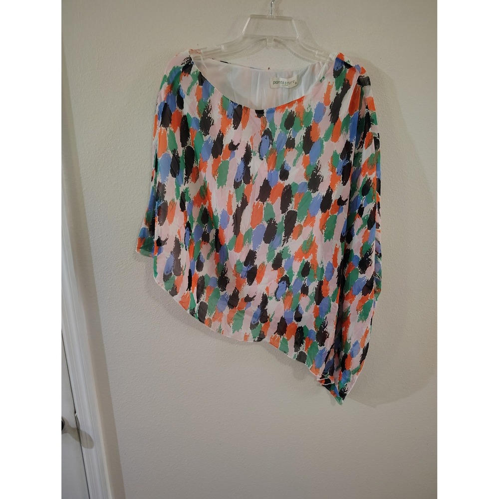 Pants Store Womens Abstract Brushstroke Print‎ Asymmetrical Poncho Blouse Small